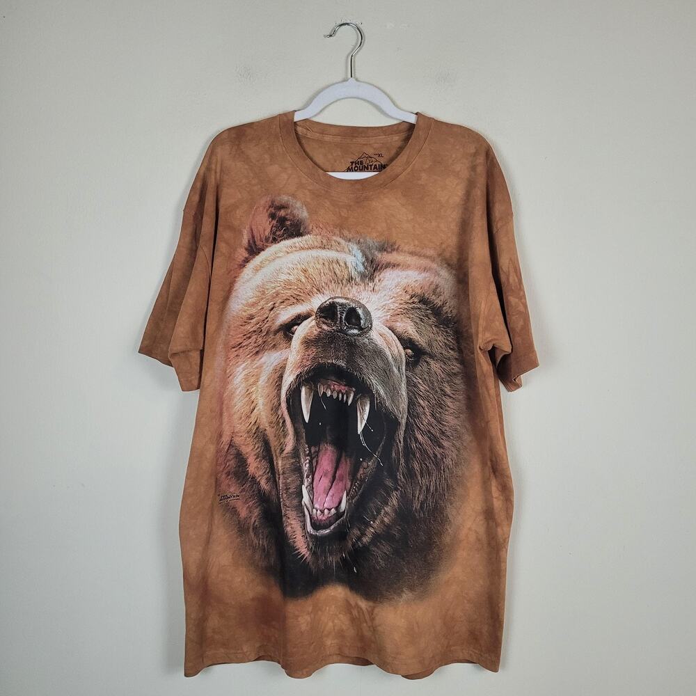 The Mountain T-Shirt XL Brown Roaring Grizzly Bear Big Face Graphic Animal Angry